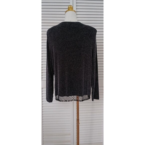 Xscape Women's XL 2 Piece Shimmering Black Jacket & Top Beaded Fringe Office - Picture 6 of 16
